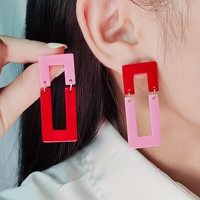 2pcs Exaggerated Design Hollow Square Acrylic Earrings
